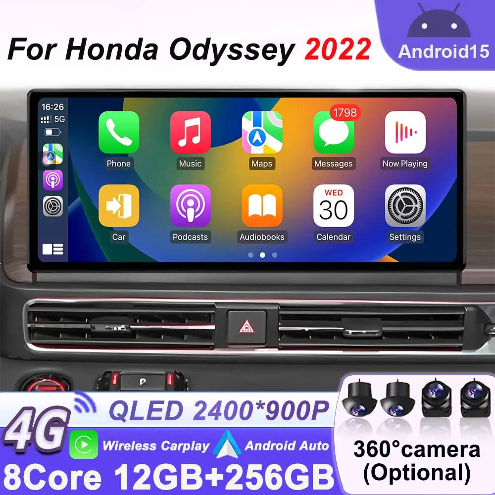 QLED 2400*900P أندرويد 15 لهوندا أوديسي 2022 راديو السيارة ستيريو مشغل فيديو الوسائط المتعددة لتحديد المواقع والملاحة Carplay أندرويد السيارات BT