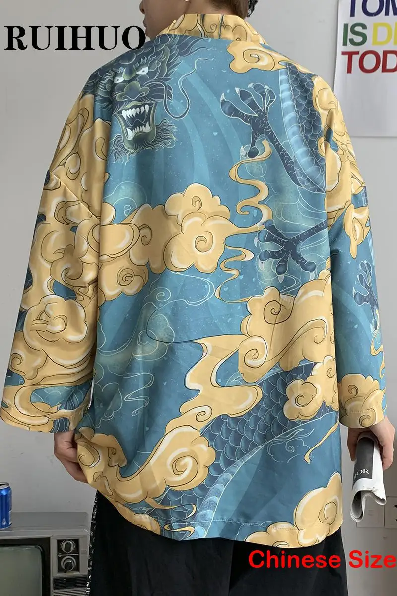 Drachen druck japanische Kimono Mann Hemd & Bluse Strickjacken asiatischen Stil koreanische Kleidung Vintage Kleidung 5xl Sommer