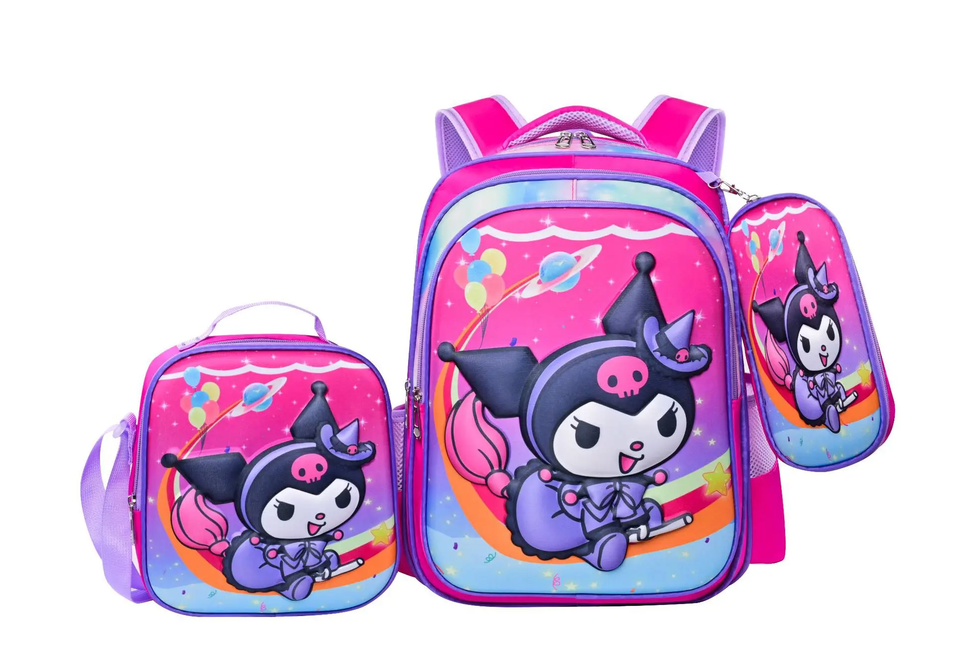 3pcs Kuromi Backpacks Girl 3D Cartoon Primary School Students Children Schoolbag Kids Bags Teens School Bag