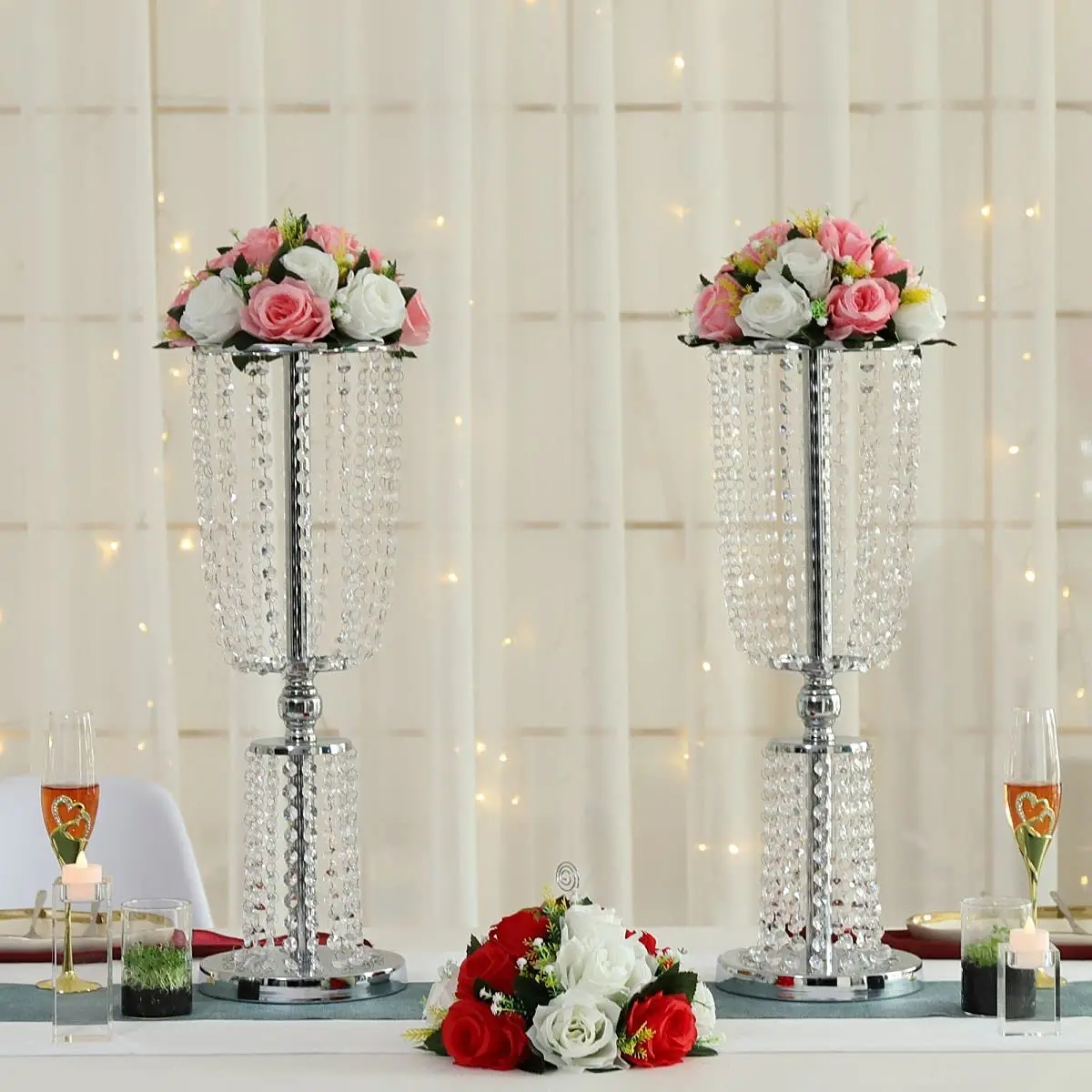 12pcs Acrylic Crystal Wedding Road Lead Table Flower Stand Candlestick Centerpiece Event Party Wedding Decoration Supplies