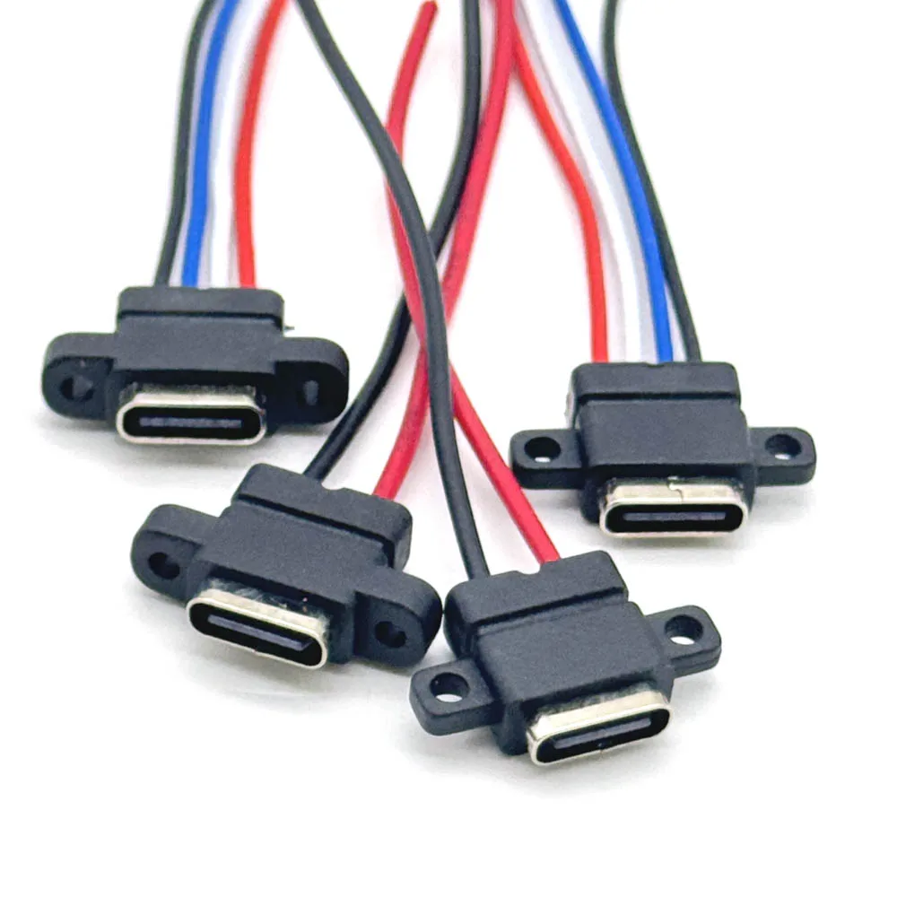 USB Type C Waterproof Connector Type-C With Rubber Ring Female High Current Fast Charging Jack Port 2Pin 4Pin USB-C Charger Plug