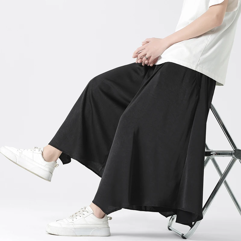 Men Wide Leg Pants Solid Color Loose Joggers Elastic Waist Trousers Men Streetwear Vintage 2024 Casual Long Kimono Pants M-5XL