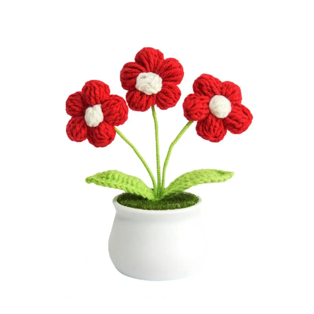 High-quality Preserved Flowers Handmade Crocheted Small Flower Potted Plant Realistic Yarn Flowers Home Decoration Knitted