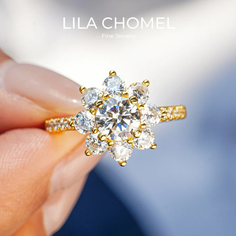 

Women Engagement 18K Gold Wedding Band 1CT Moissanite Diamond Girl Friend Valentine's Day Wife Birthday Gift Sunflower Rings ins