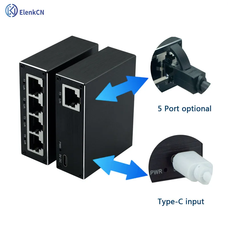 Hot Selling New Product Switch Poe Mini Design 12-48DC Type-C Input 5 x 10/100/1000BASET RJ45 BNC Connector For Network Switch