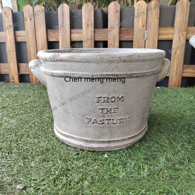 

European creative green plant flower pot courtyard balcony garden retro gray flower succulent potted plant