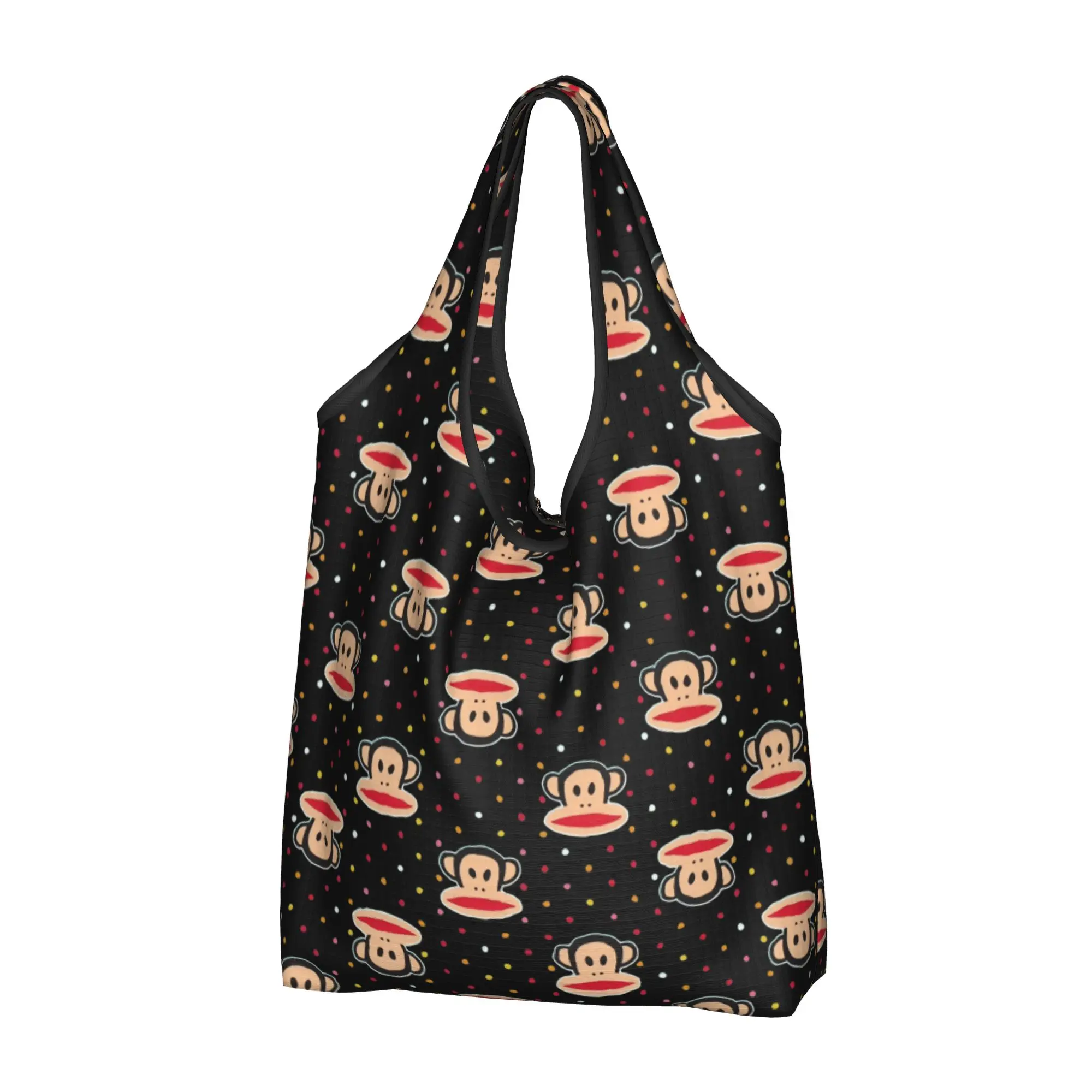 Recycling Funny Colourful Monkey Printed Shopping Bag Women Tote Bag Portable Lovely Seamless Pattern  Groceries Shopper Bags