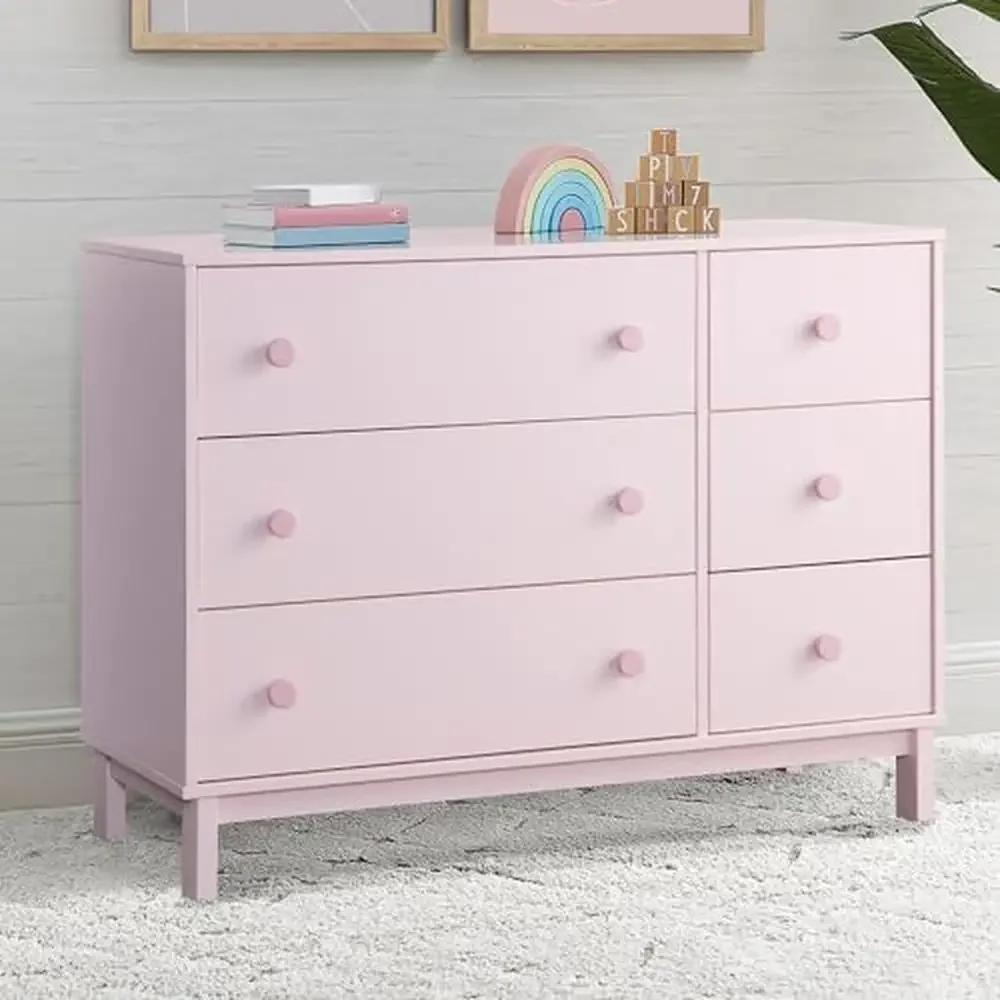 Legacy 6 Drawer Dresser Interlocking Drawers Greenguard Gold Certified Blush Pink Dark Pink Durable Wood Finish Easy Assembly