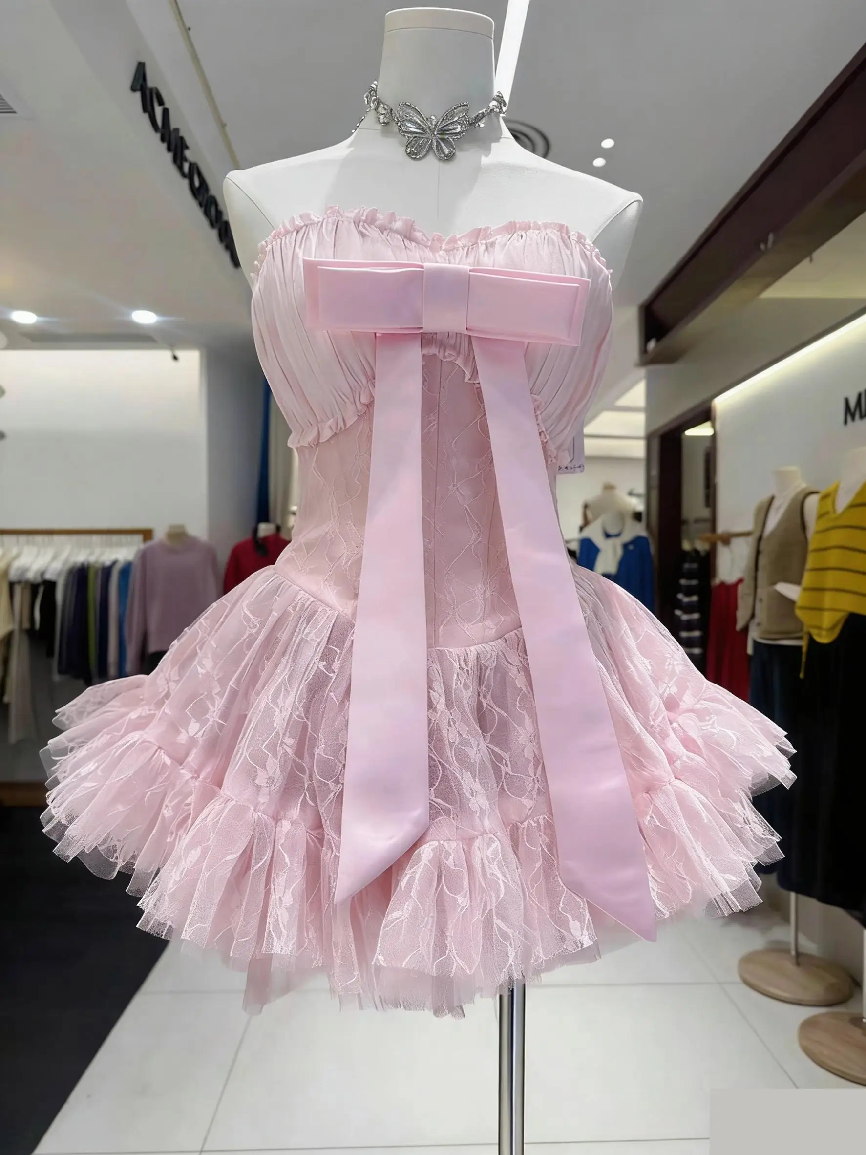 

Элегантное женское летнее платье без бретелек с бантом, пышное, из фатина, без рукавов, в стиле феи