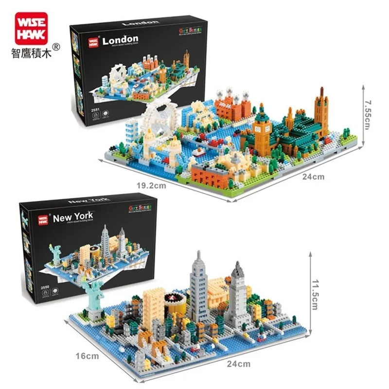 Cidade nova york londres vista de rua bloco de construção arquitetura américa inglaterra modelo tijolos diamante kits brinquedos presentes 2550 2551