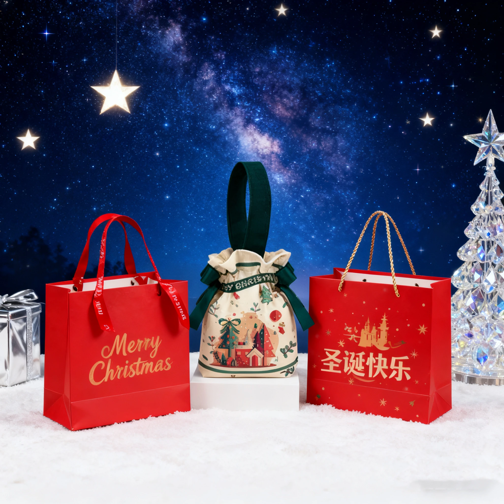 

5PCS Christmas Drawstring Gift Bags - Canvas Treat Pouches for Candy, Apple Wrapping & Holiday Party Favors DIY Xmas Eve Wrapper