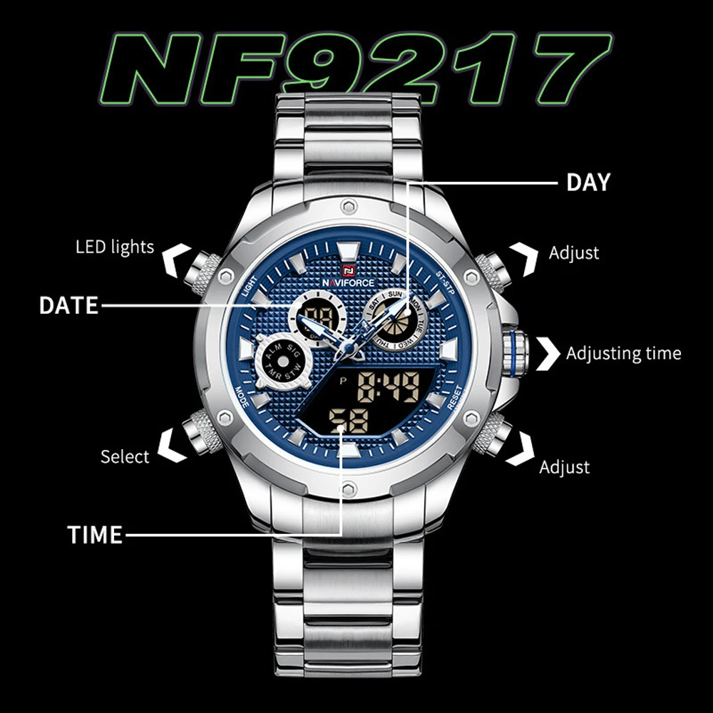 NAVIFORCE Luxury Watches for Men Original Fashion Digital Wristwatch Men\'s Waterproof Military Sport Stainless Steel Clock