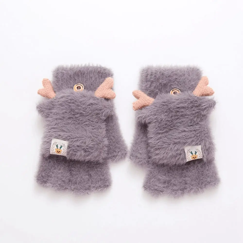 

Soft Thick Driving Gloves Women Antlers Elastic Flip Mittens Christmas Wool Mittens Female Gloves Half-finger Gloves