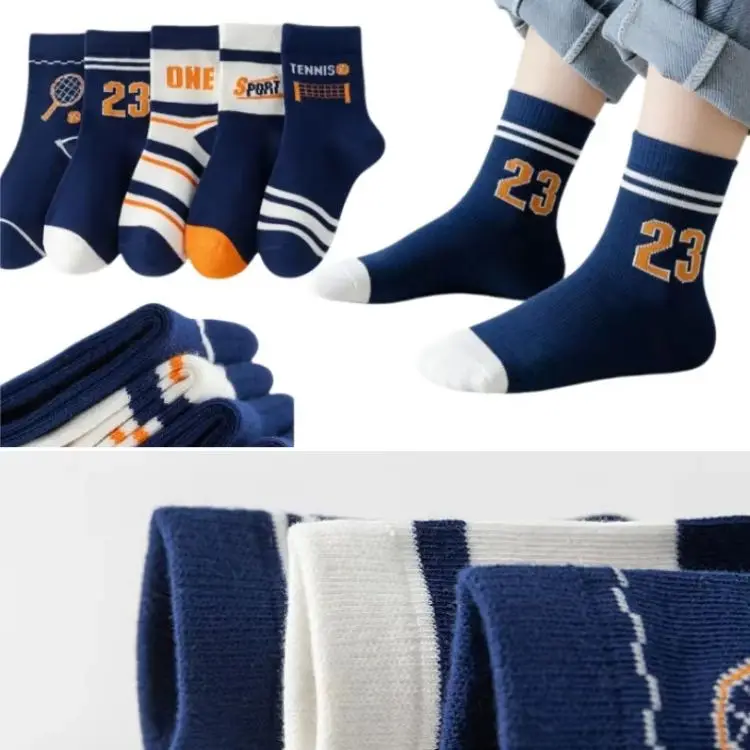 N23 Children\'s Socks 5 Pairs Baby Cotton Socks Spring Summer Socks Kids Boys  Letter Pattern Sport Sock