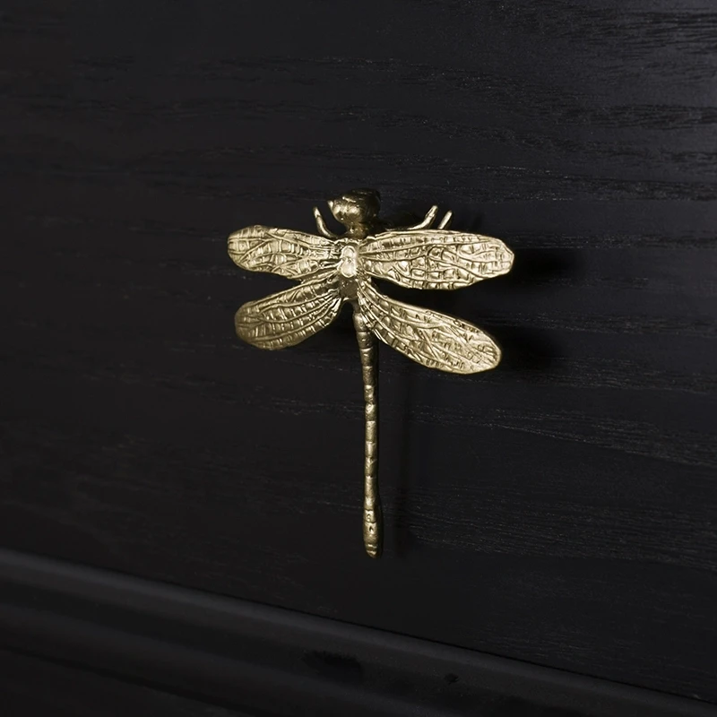 

Furniture Solid Brass Pulls Dragonfly Decorative Handles Matte Gold Cabinet Drawer Bedroom Wardrobe Door Small Handles Knobs