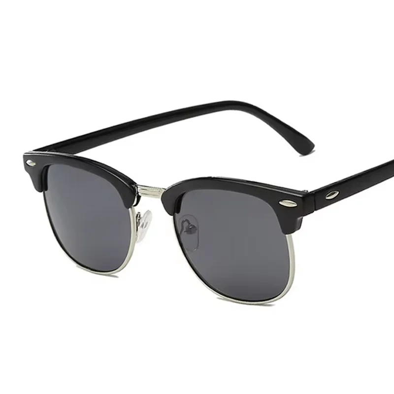 Metade do quadro polarizado óculos de sol homem mulher marca luxo designer masculino retro rebite espelho óculos metal gafas sol