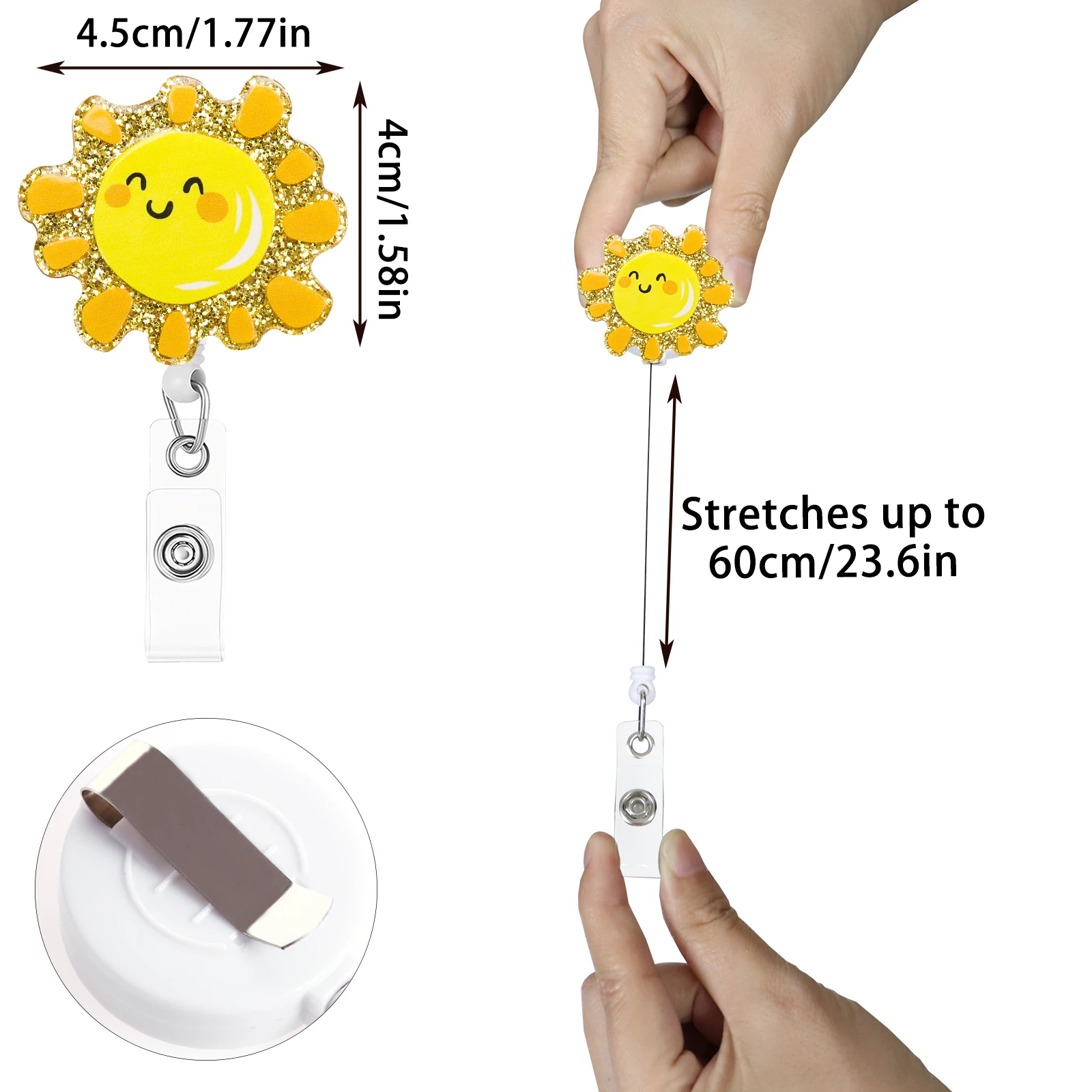1pc Yellow Sun Nurse Badge Reel Retractable for ID Card Holder Acrylic Cartoon Pattern Teacher Badge Reel for Keys Keychain