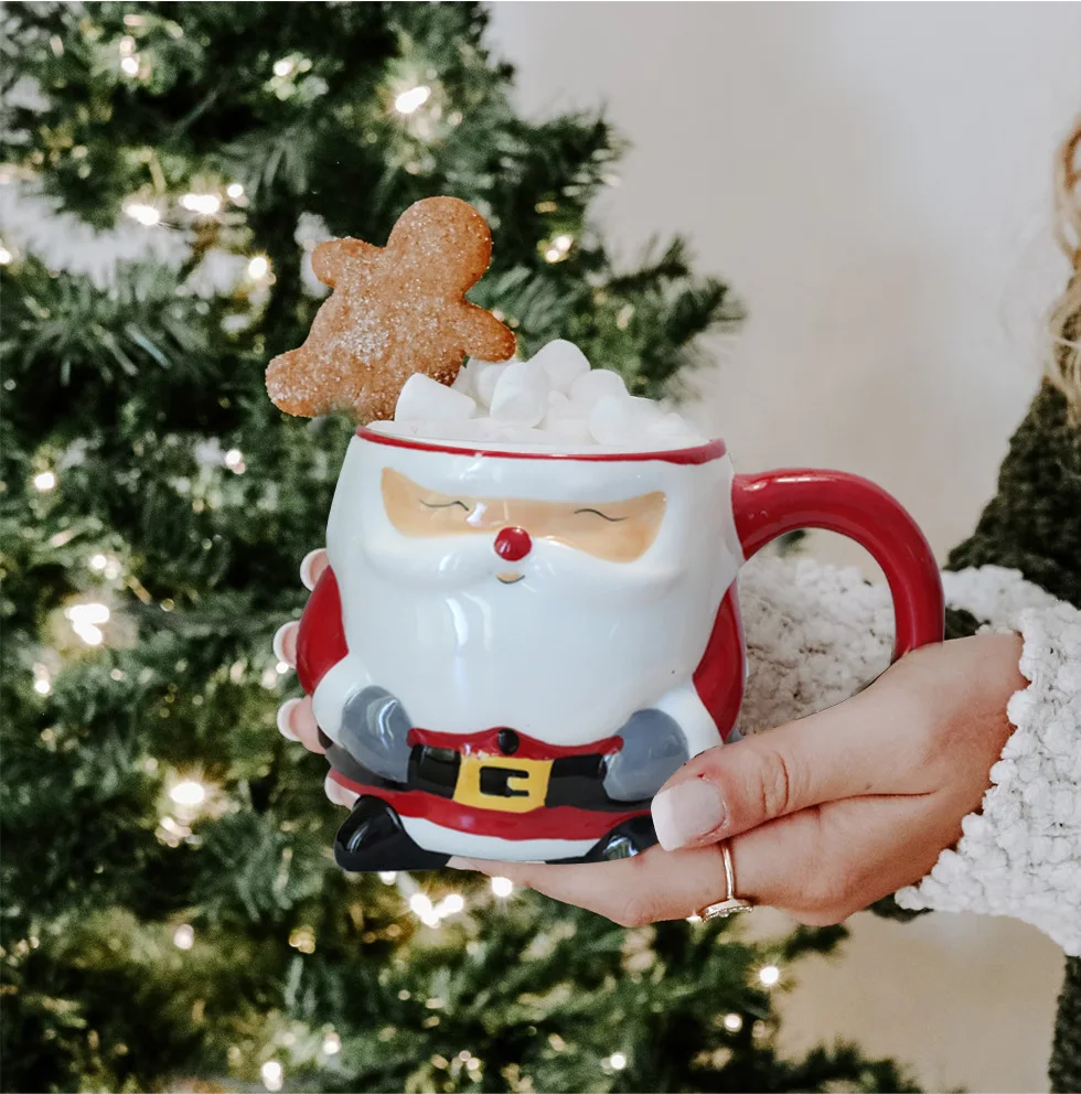 Santa Claus Cup Ceramic Handle 3D Hand Painted Gift Creative Breakfast Coffee Mug Christmas Holiday Gift Home Microwave Oven