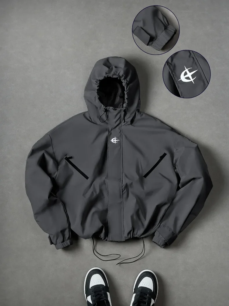 Herren High-Street Trendige Jacken Amerikanische Mode College-Jacke Jugendliche Männer Locker Sitzender Outdoor-Mantel Leichter Kapuzen-Windbreaker – Detail 6