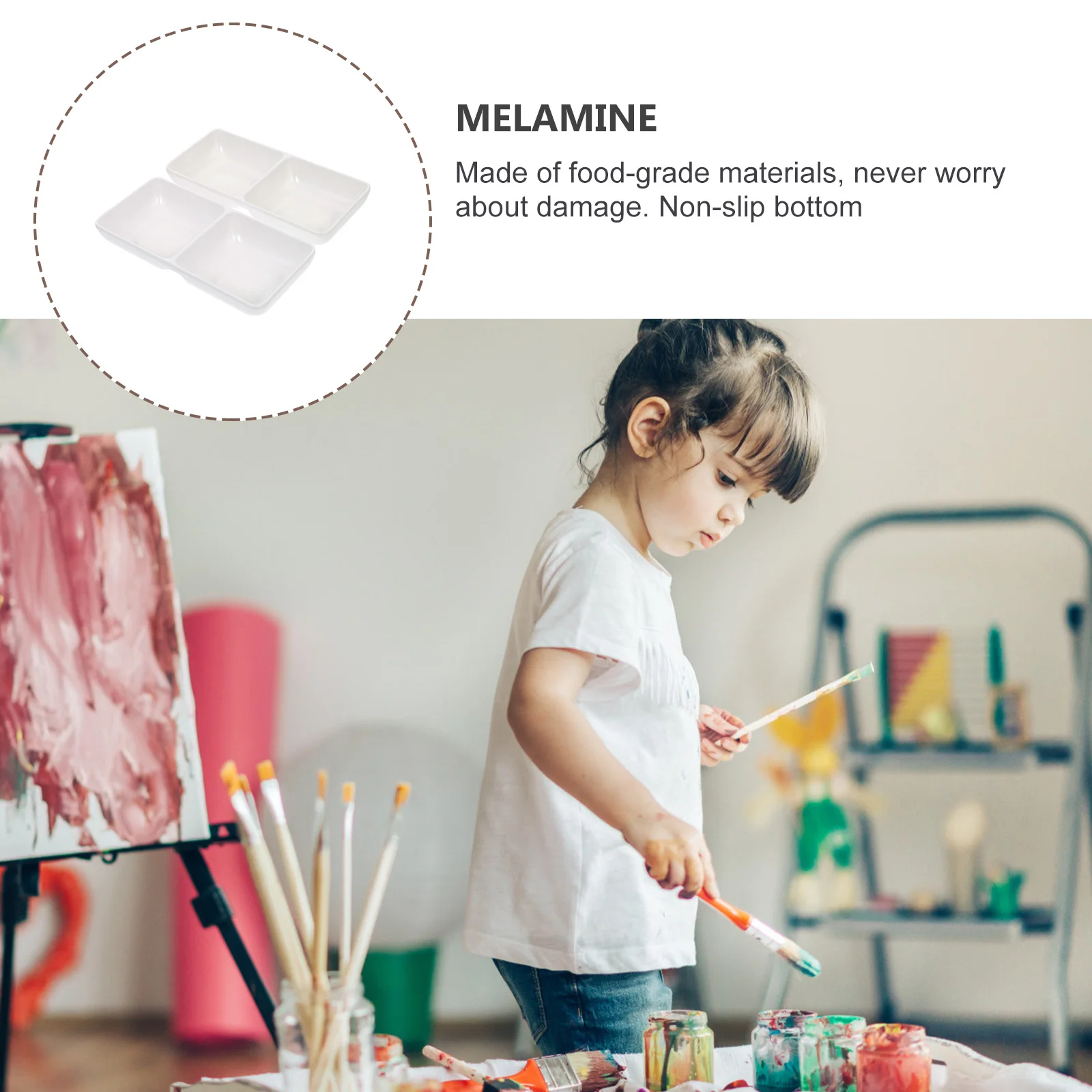 

2 шт. лотки для смешивания цветов, универсальное блюдо для хранения, лоток для приправ, нескользящий, легко чистящийся, меламиновый материал, лоток для кистей для краски