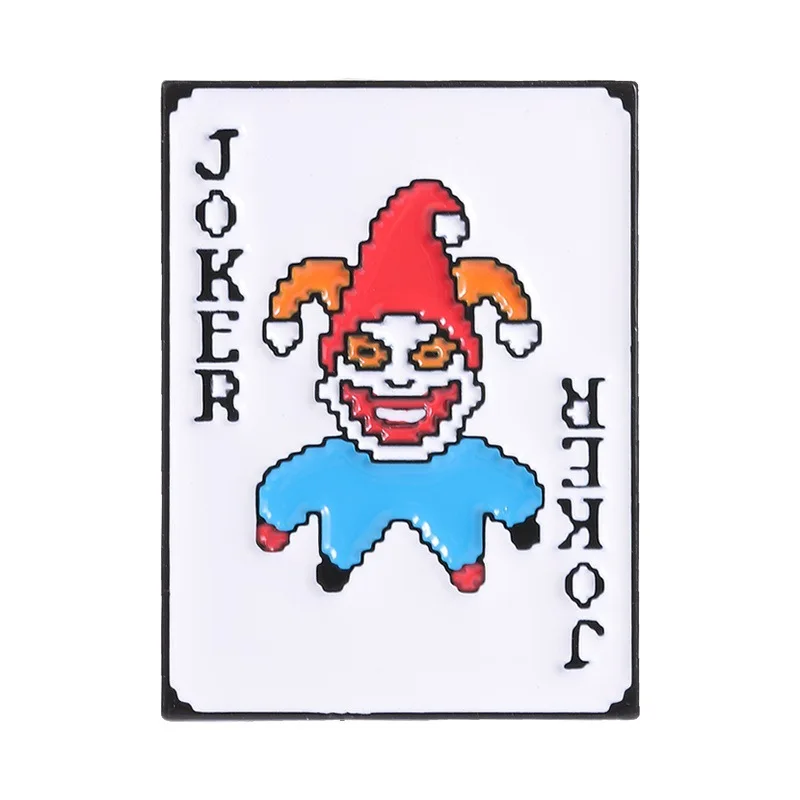 Cartoon poker card-shaped badges, Retro pixel cartoon clown card alloy pins, accessory for clothing and bags, gifts for friends