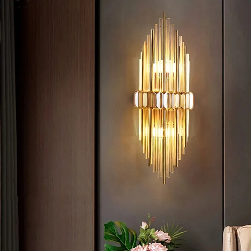 الشمال الحديثة الفاخرة الكريستال أنبوب ديكور الجدار مصباح فندق الإبداعية أباجورة غرفة المعيشة الدرج الممر الجدار مصباح #4