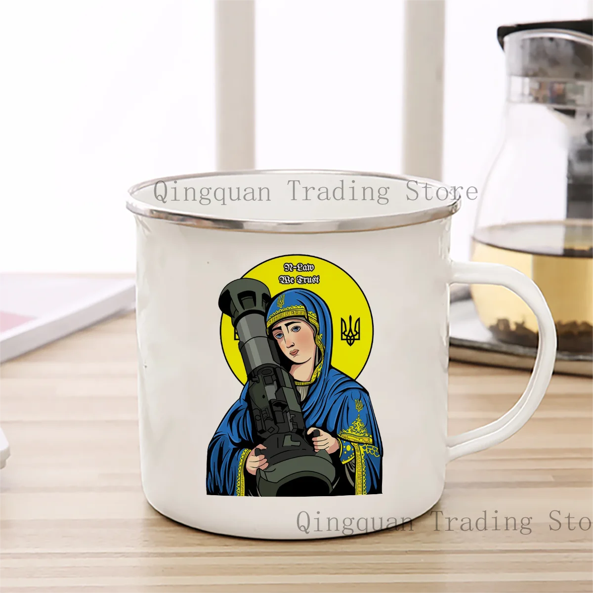 The Protector Of Ukraine Distressed St Javelin Saint NLAW Enamelled cup Coffee Mug 11oz Ceramic Coffee Tea Cocoa Cup