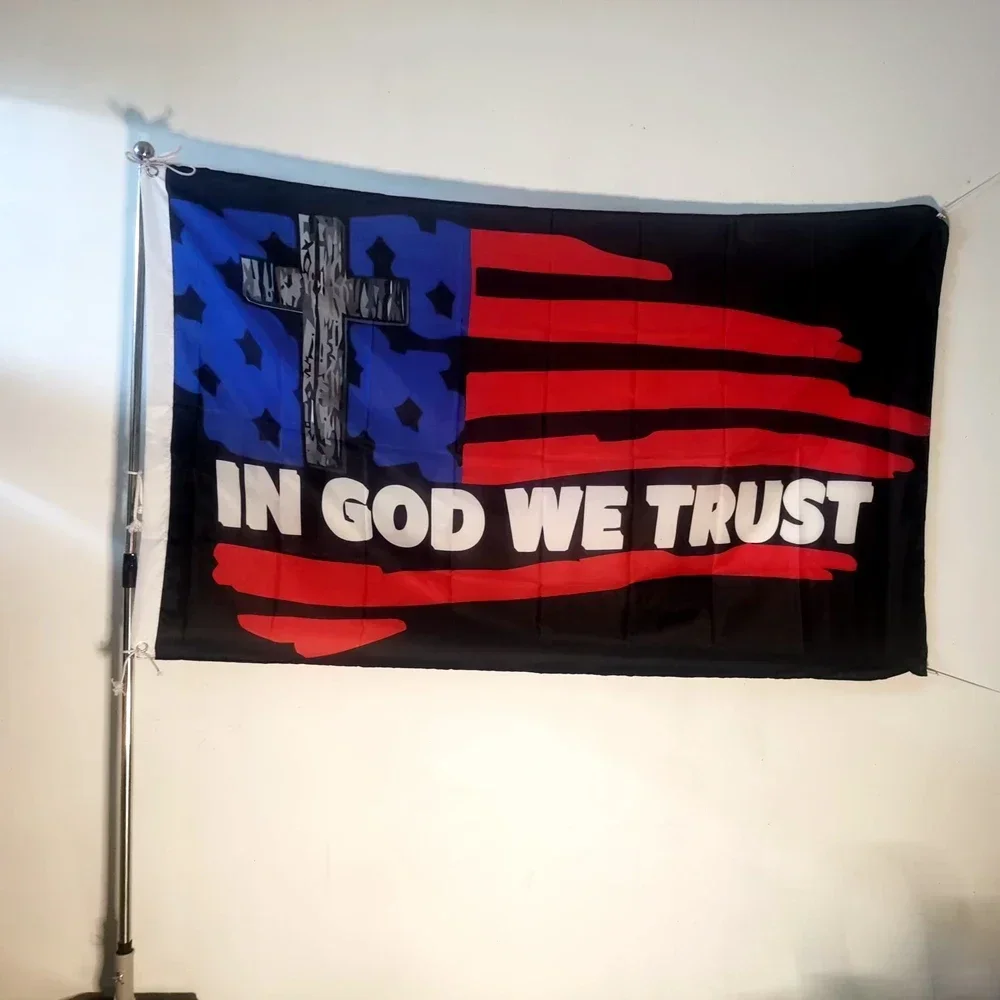 

American Flag Cross In God We Trust Printed USA Banner Outdoor Holiday Decoration 90x150cm Polyester