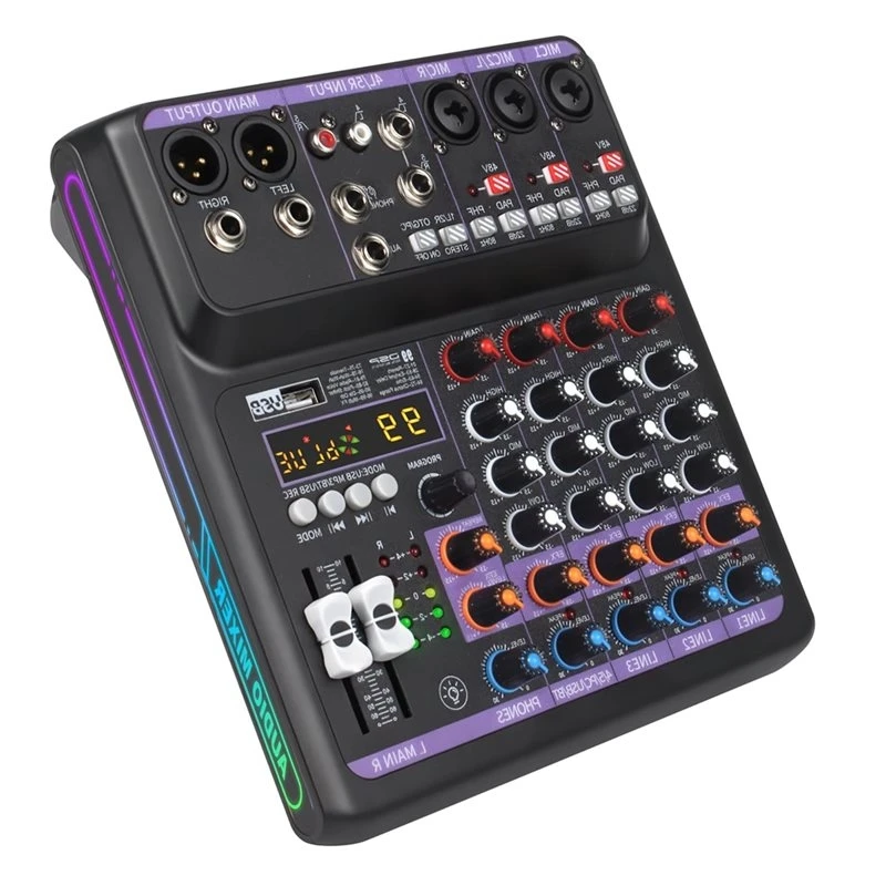 ABRI-5-Channel HD Audio Mixer Sound Card DSP 48V Phantom Power Hifi Noise Reduction For Live Streaming PC Recording KTV