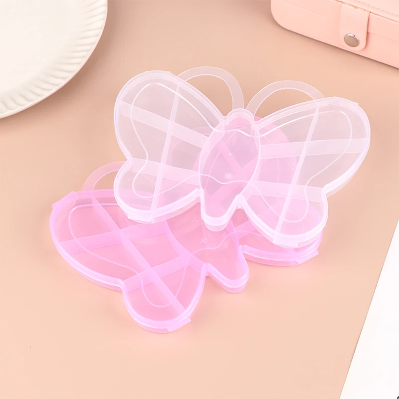 Boîte de rangement en plastique papillon dessin animé mignon, conteneur pour perles, boîte à boucles d'oreilles, présentoir à ongles, étui à bijoux