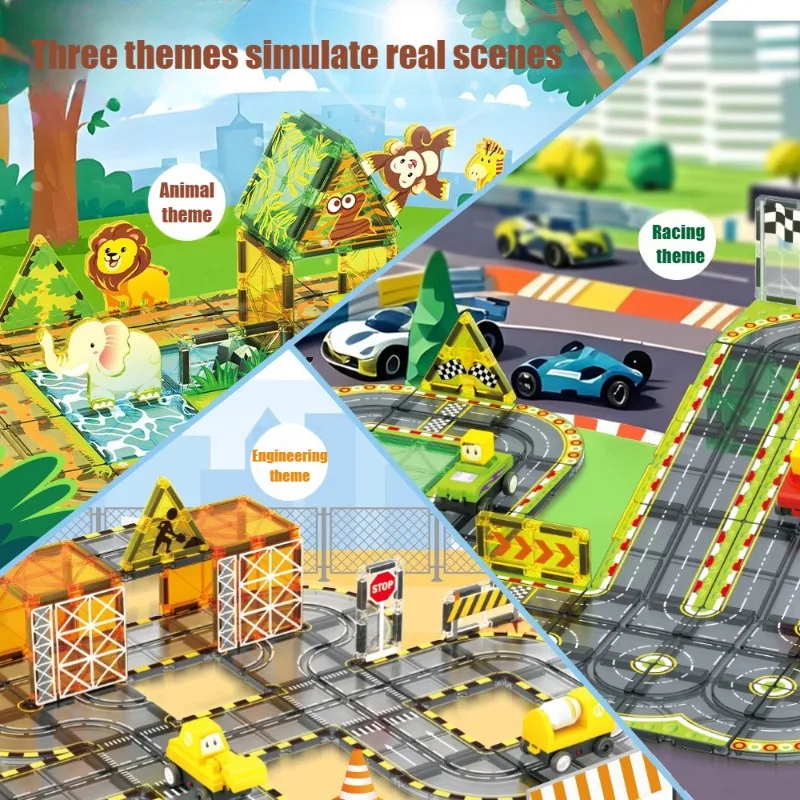 Creatief Magnetisme Elektrische Treinwagon Kinderen DIY Stad Weg Automodel Spoor Magnetisch Blok Splicing Puzzel Speelgoed Cadeau voor kinderen