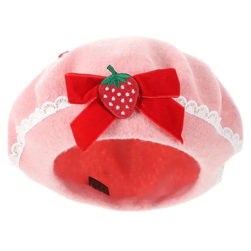 

Berets Women Hat Shortcake Bowknot Christmas Bridal Outfits Female Warm All-Match Hat Painter Strawberry Clothing Accessorie