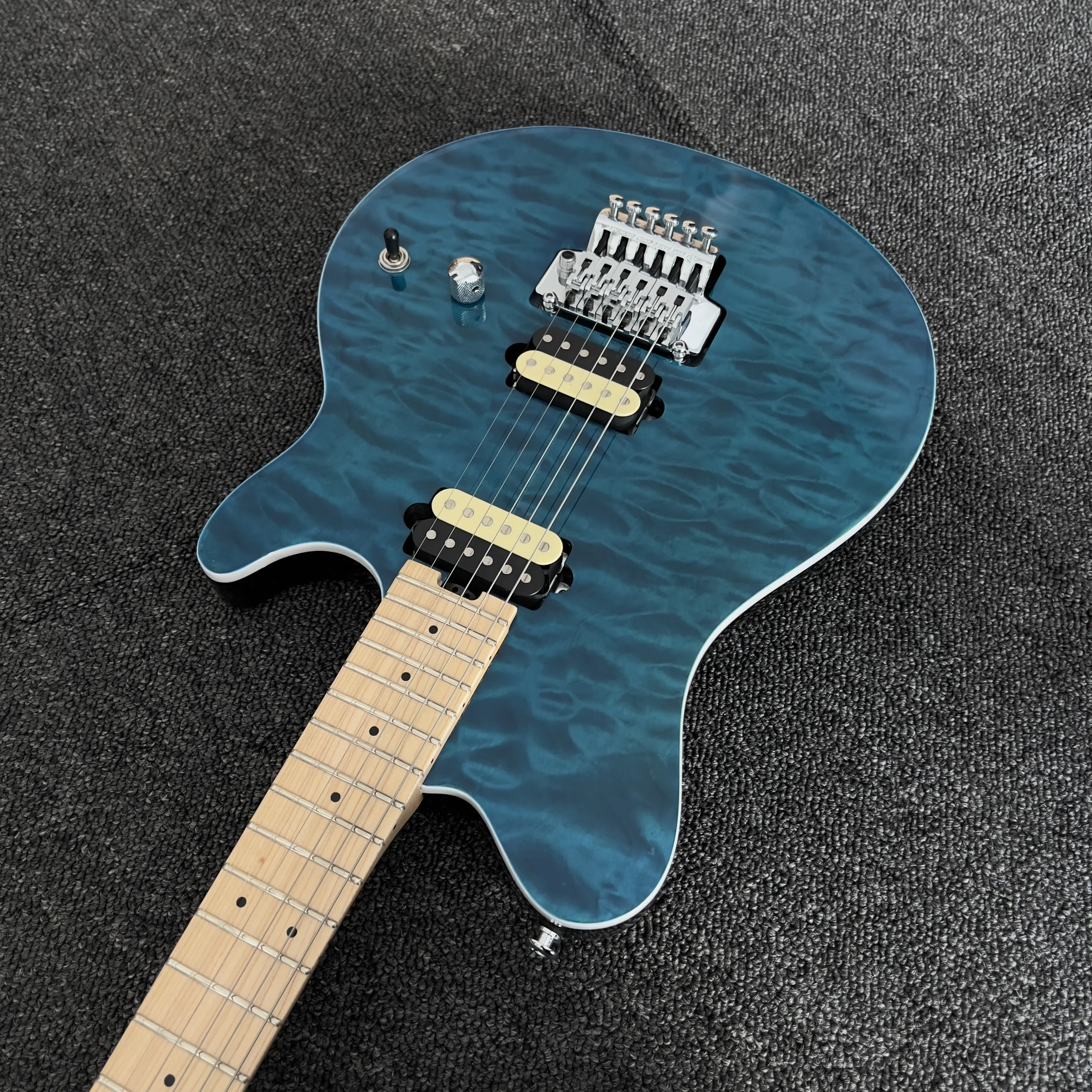 Musicman Axis Trans Blue Quilted Maple Top Electric Guitar Solid Mahogany Body With Floydrose Tremolo