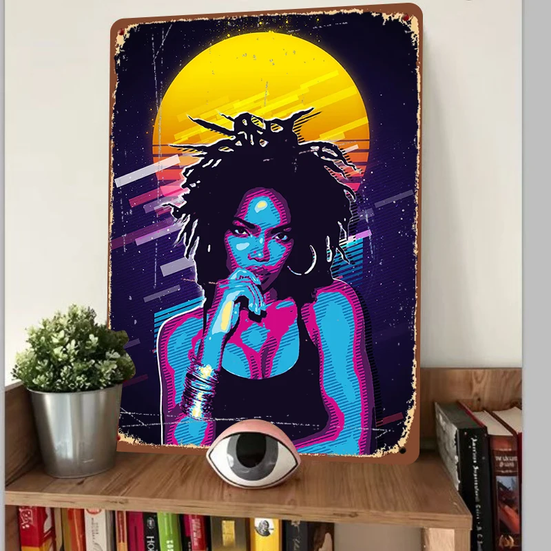 African Reggae Girl Neon Art Metal Poster Retro Pop Home Decor Wall Hanging Exclusive