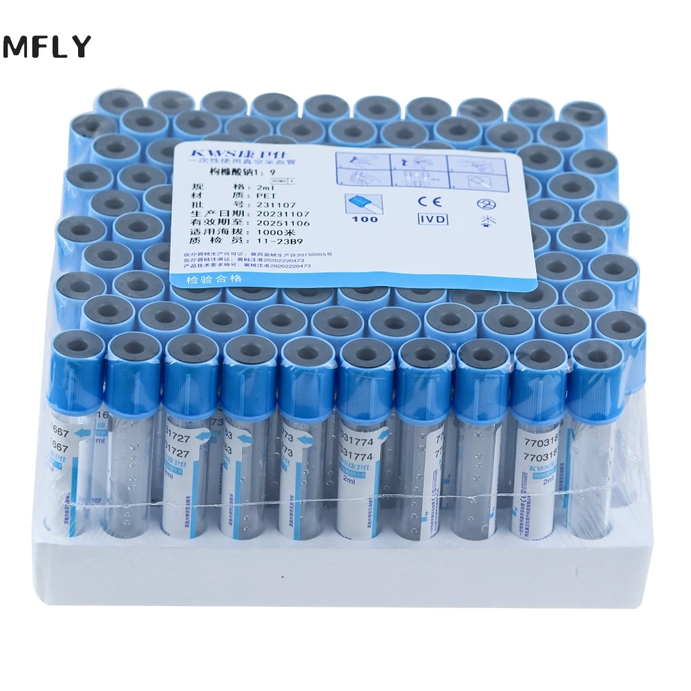 

100pcs Blood collection coagulation sodium citrate plastic tube sterile negative pressure vacuum blue cap anticoagulant PRP tube