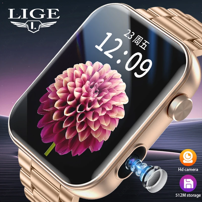 

LIGE New 1.91" HD Camera Smart Watch Men 512MB Photo Video Shooting Watches Bluetooth Call Local Music Player Smartwatch Women
