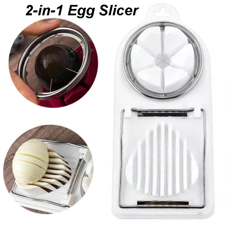 2 in 1 Multifunctional Egg Slicer Stainless Steel Egg Cutter Sectioner Mold Flower-Shape Luncheon Meat Cutter Kitchen Gadgets