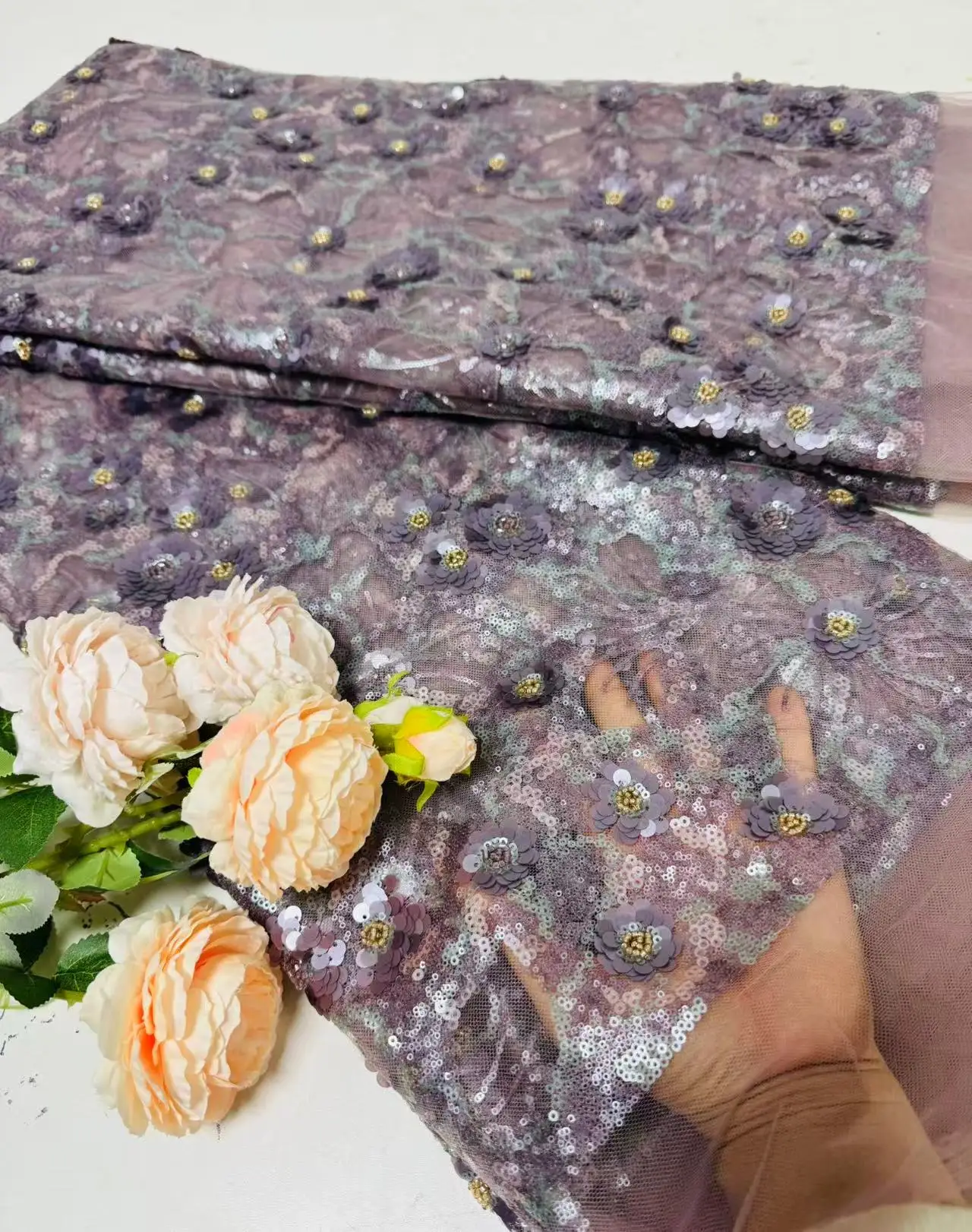 

2025 новейшая африканская кружевная ткань с бисером, вышивка, французская сетка, кружевная ткань с блестками, нигерийское тюлевое кружево для вечеринки