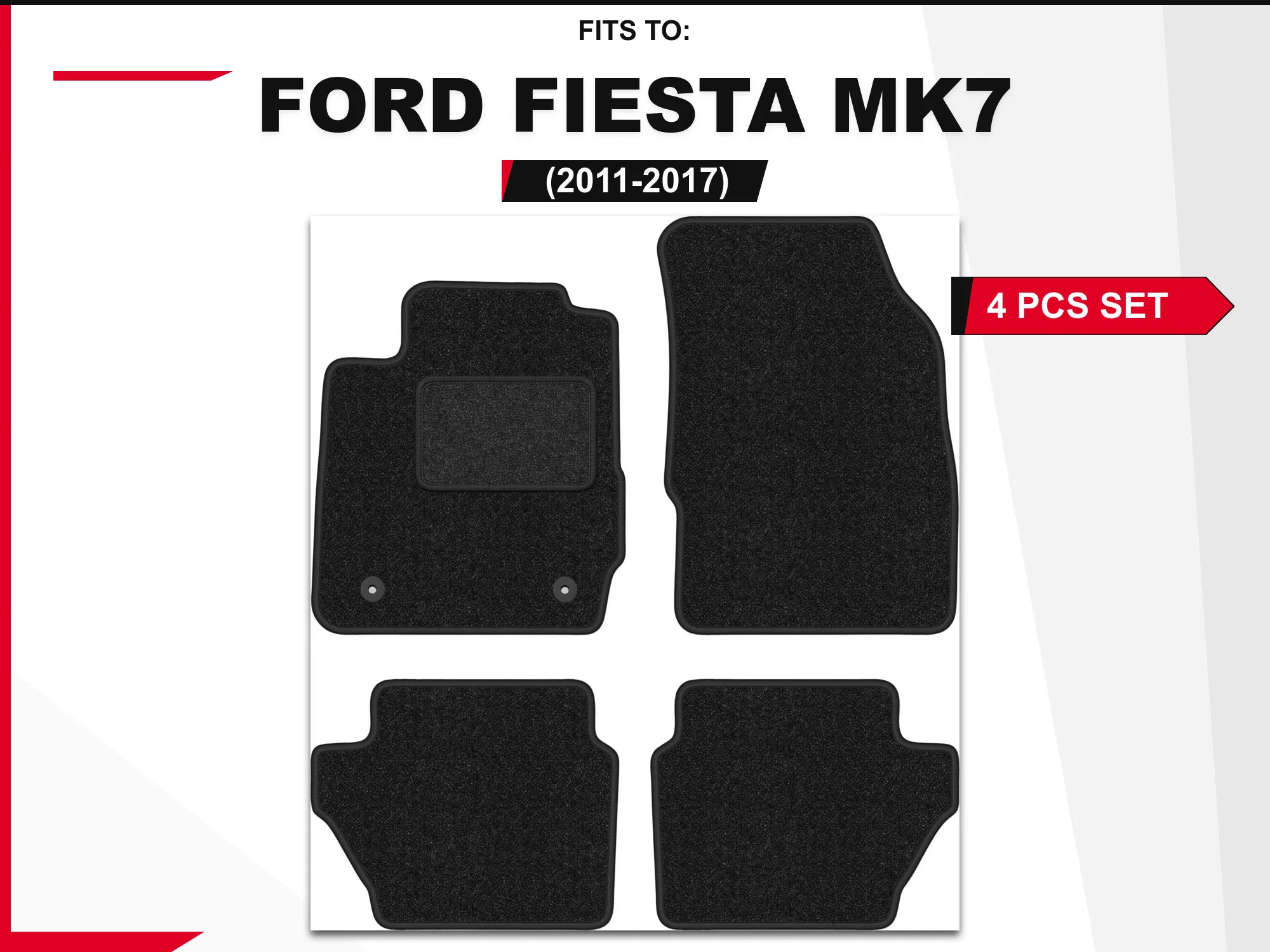 Antraciet velours vloerkleden voor: Ford Fiesta MK7 2011-2017 hatchback