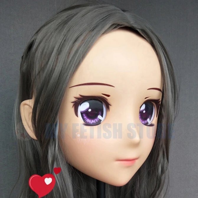 (Jiang35) femme douce fille résine demi-tête Kigurumi Crossdress Cosplay japonais Anime rôle Lolita poupée masque avec yeux et perruque