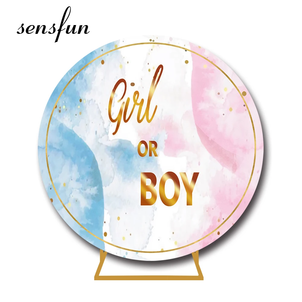 

Marble Style Gender Reveal Party Round Backdrop Cover Blue Pink Boy Or Girl Baby Shower Circle Background Elastic Customized