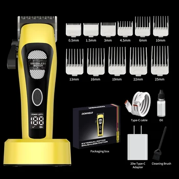 DOWWEIR K80 Professional Hair Clipper for Men DLC Blade External Rotor Brushless Motor with Base Charger Display Hair Trimmer