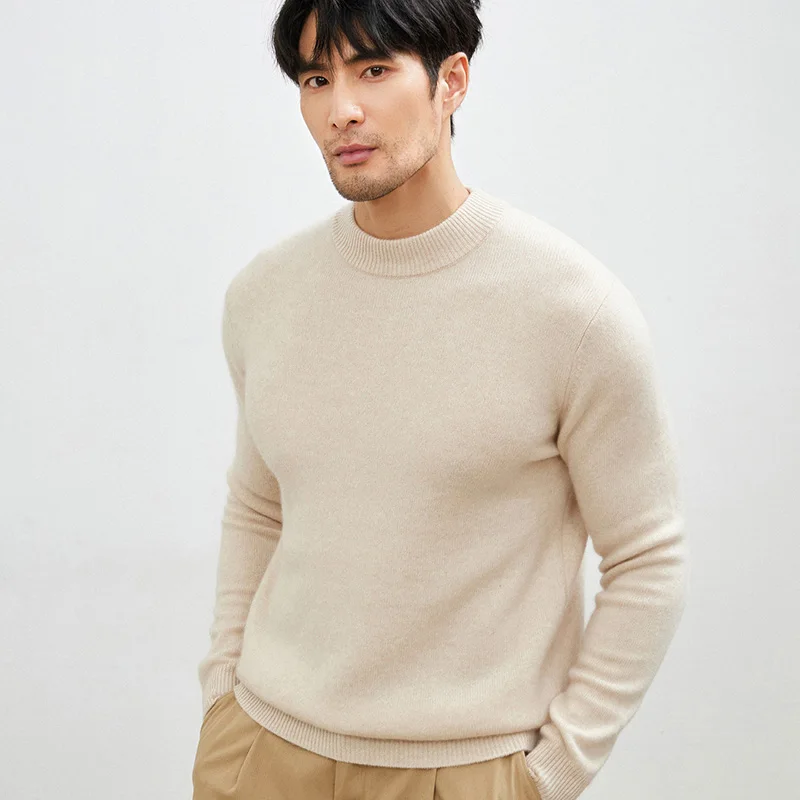 

Men Thick Half High Neck Pullover 100% Cashmere Knitted Sweater Casual Versatile Simple Men's Clothes Autumn/Winter New Product