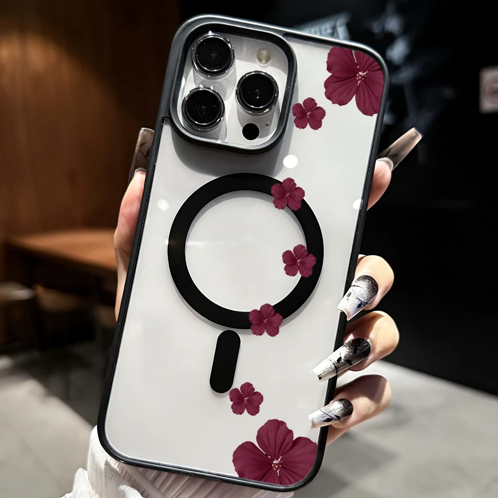 Vintage-Blumen Transparente Hülle für Magsafe iPhone 15 16 13 Pro Max 17 14 11 13 12 Pro Max Plus Hülle Magnetisches Kabelloses Laden Coque – Detail 1