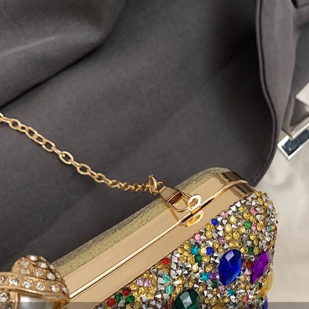 Retro Shiny Evening Banquet Bag Sequin Bling Crystal Colorful Rhinestone Shoulder Bag Purse Pearl Chain Crossbody Bag Wedding