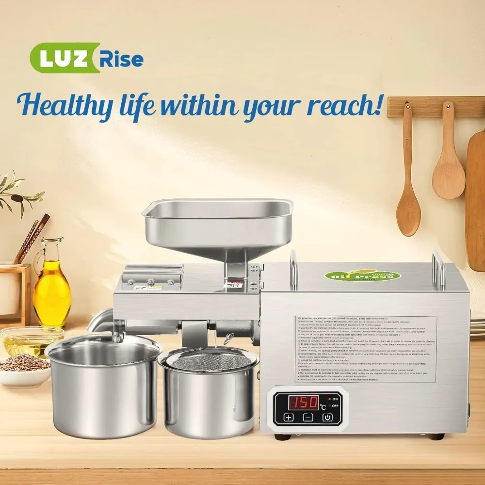 เครื่องกดน้ำมัน 1500W เครื่องสกัดน้ำมันอัตโนมัติ เครื่องบีบน้ำมันอินทรีย์ (กดเย็น/ร้อน, จอแสดงผลดิจิตอล