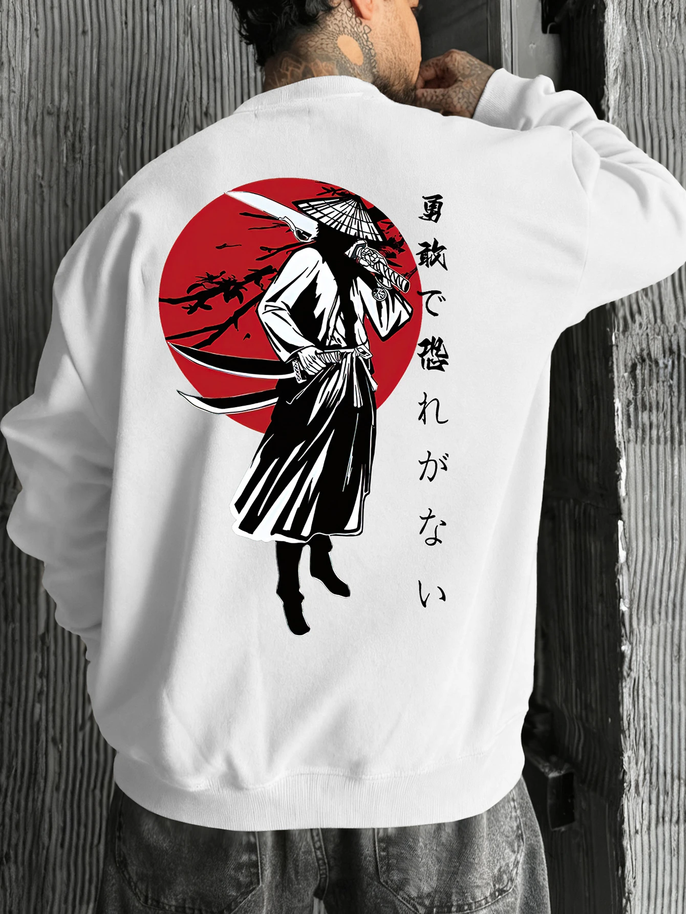 Popular Selection Loose-Fit Crew Neck Sweatshirt Heat Transfer Print with Letter and Illustration Pattern 