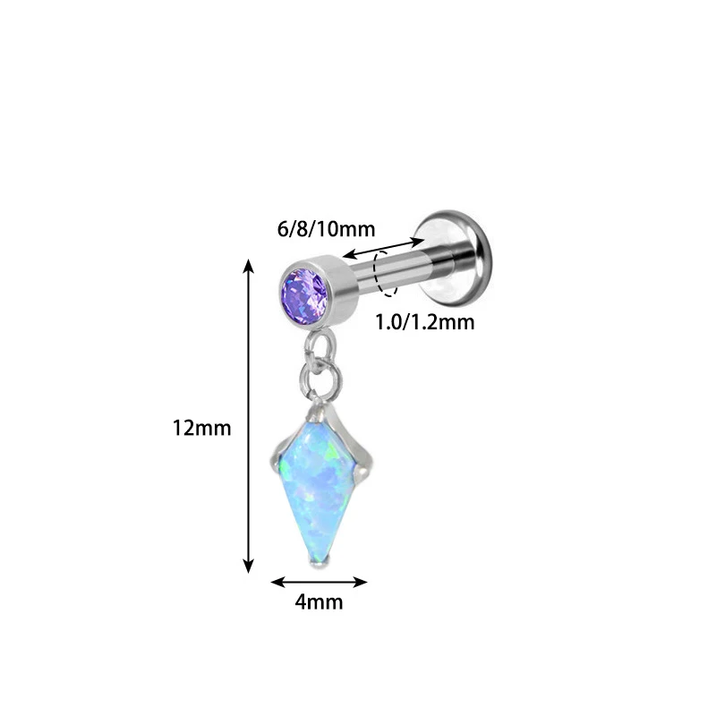 

1PC G23 Titanium 16G Rhombus Kite CZ Labret Stud Internal Thread Tragus Cartilage Stud Earring Flatback Helix Piercing Jewelry