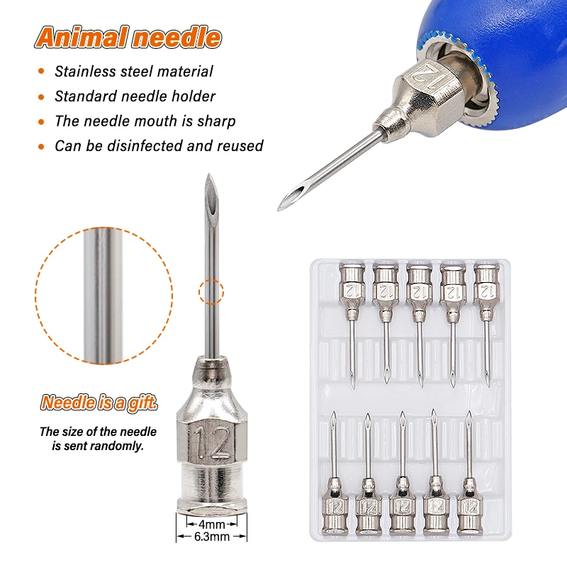 Farm Animals multifunctional Injection Needle Stainless Steel Dispensing Needle Syringe Poultry Small Veterinary Supplies 10Pcs