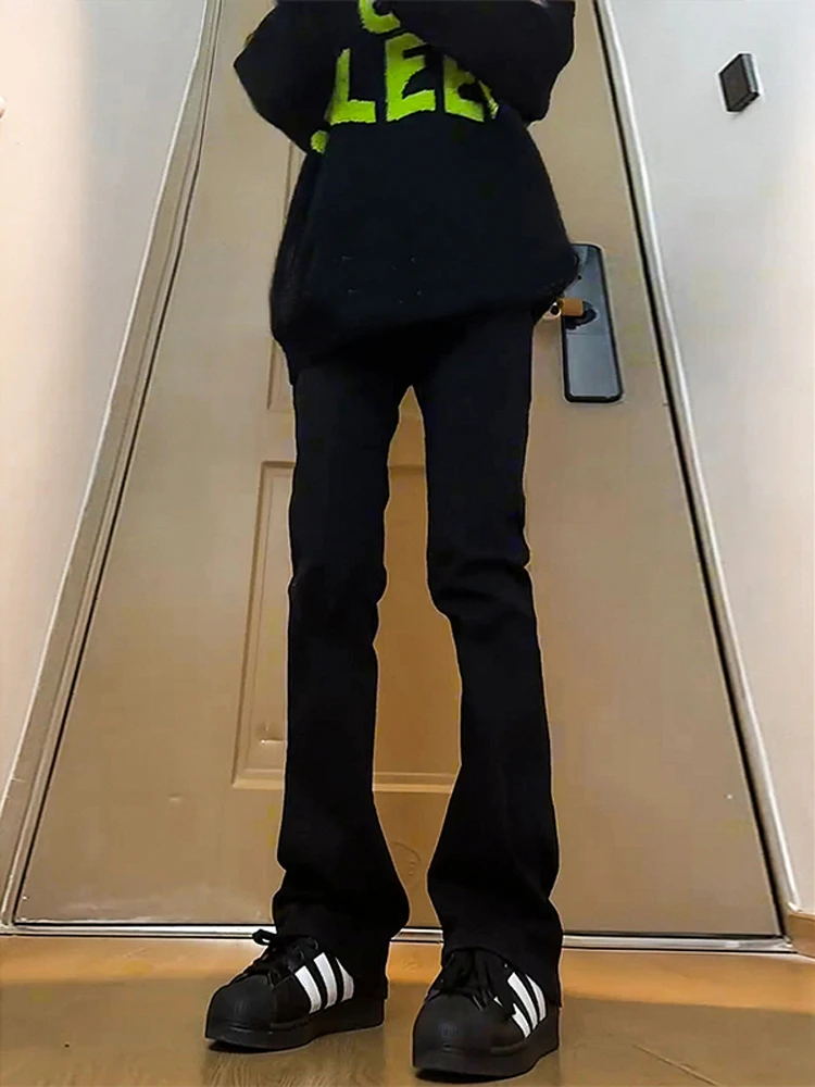 

Black Fleece Lined Straight Leg Jeans Men's Autumn Winter High Street Cleanfit Slimming Long Leg Micro Flared Pants